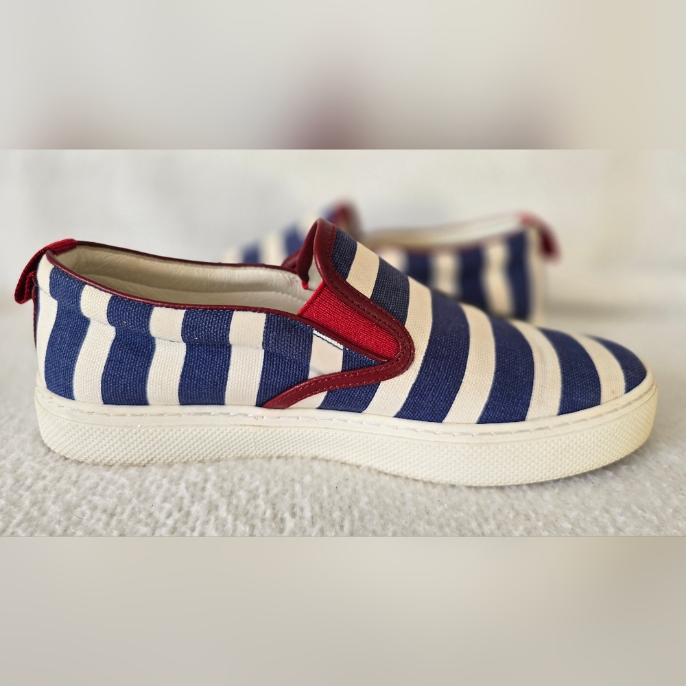 Pre-owned 💯 Authentic Gucci Dublin Stripe Slip-on Sneakers 👟  Navy/White - Picture 5 of 12
